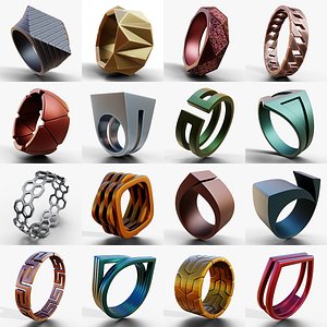 Geometric Ring Collection - 18 Unique Printable Designs 3D Model Pack