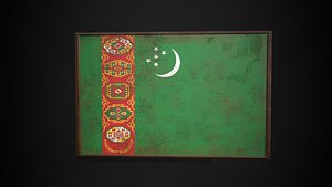 3D Old Picture Frame With Turkmenistan  Flag - Game Ready PBR Low-poly 3D Model model