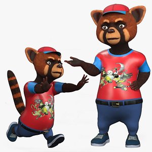 Cartoon Rigged Talking Red Panda Character 3D Model