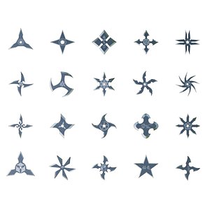 Collection of 20 throwing stars 3D