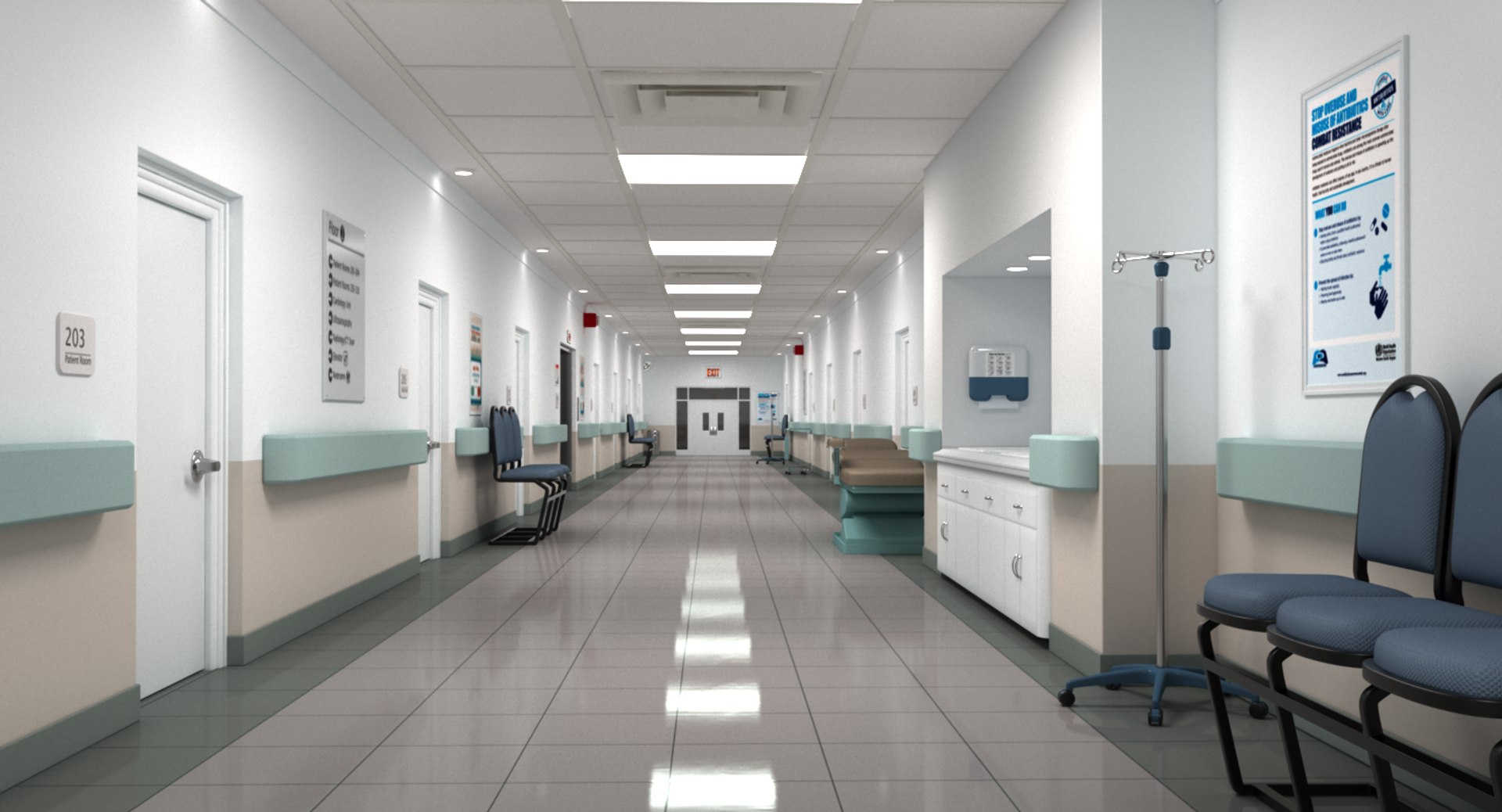 Realistic Hospital Hallway 3D Model TurboSquid 1248541