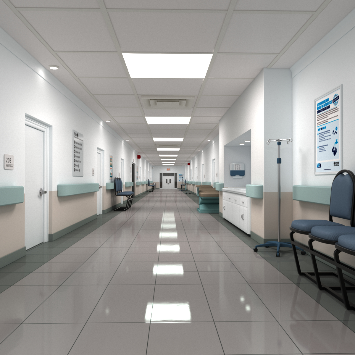 Realistic hospital hallway 3D model - TurboSquid 1248541