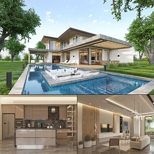 3D Luxury Villa Exterior and Interior model