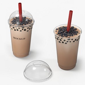 Mockup Asian Bubble Tea Drink Dome Cup Brown
