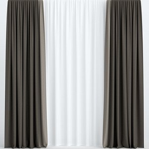 curtains brown tulle 3D model