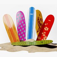 Funboard Surfboard 3D Model 6 Design Variants Included