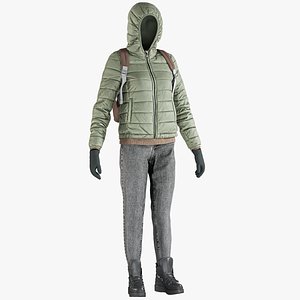 Women's Jeans, Pullover, Down Coat, Boots, Gloves and Backpack