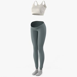 Pregnancy Leggings and Crop Top Gray White