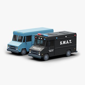 3D Stylized  Step Van Police SWAT Low Poly