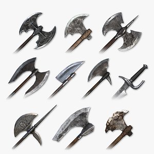 3D medieval cleaving weapons packed