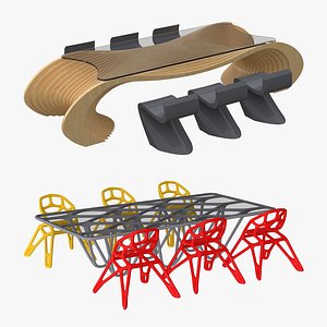 3D Parametric Designer Organic Tables &amp; Chairs Set model