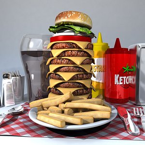 3d model super burger n frys