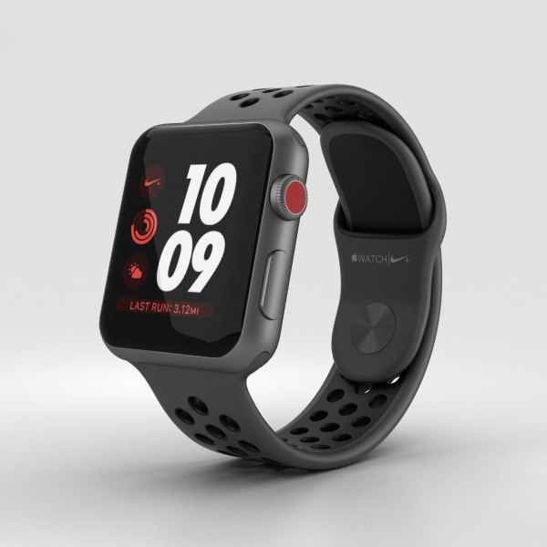 Célula somatica sorpresa vergüenza modelo 3d Apple Watch Series 3 Nike + 38 mm GPS Space Grey Funda de  aluminio antracita / Banda deportiva negra - TurboSquid 1380725
