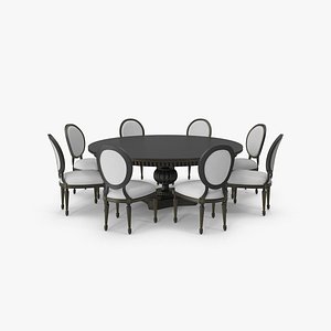 Round Dining Table Set for 8 Persons 3D model