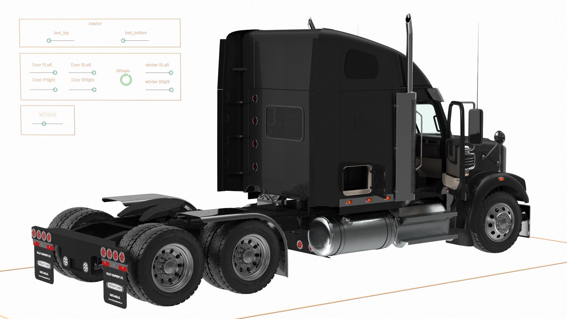Freightliner 122SD Rigged 3D model preview