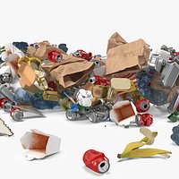 Household Trash Heap with Cans