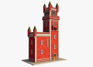3D Fantasy Red Clock Tower