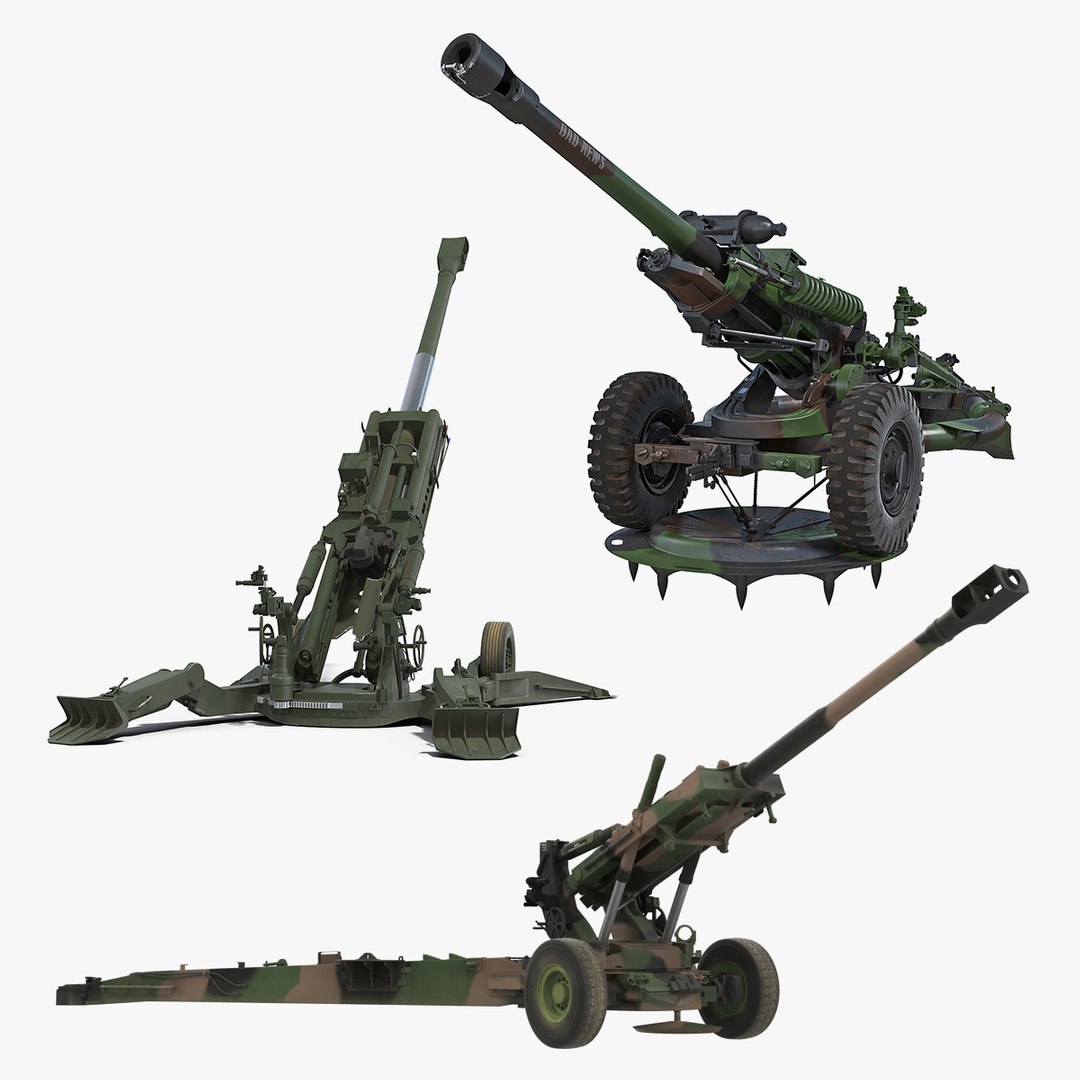 Rigged Howitzers 3D Models Collection 3D model preview