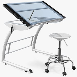 3D triflex adjustable glass drawing table model