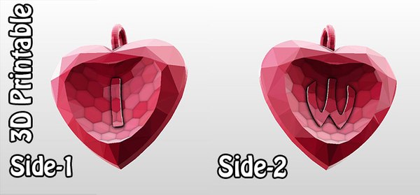 3d 3d-printable valentine crystal-heart-twoletters pendant