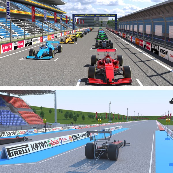 3D Dragway Stadium and F1 Race Track model