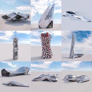 3D model futuristic building 9x 2
