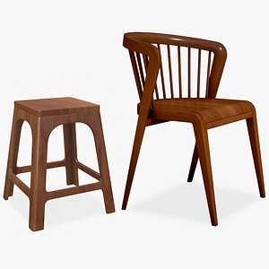 3D Dining Chair And Wooden Stool Collection