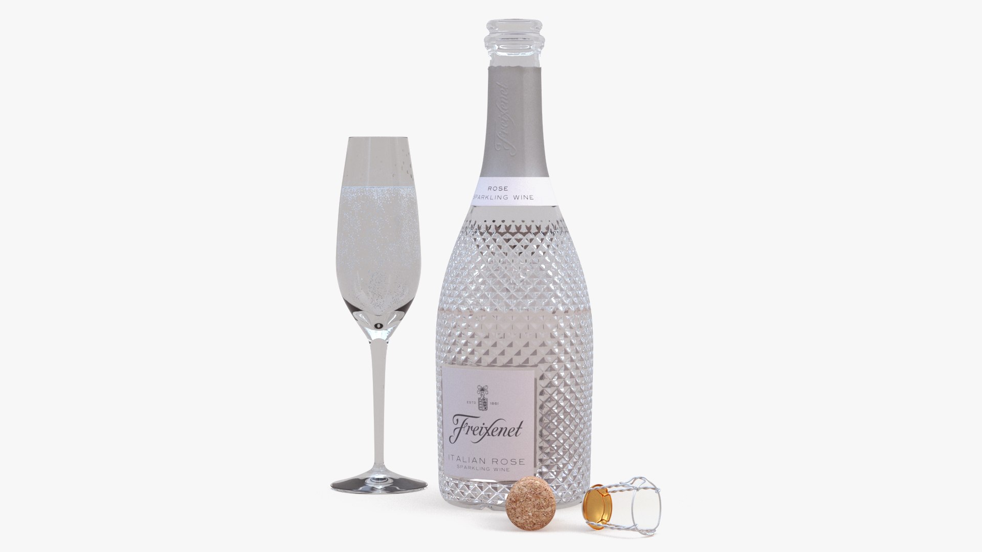 Freixenet Italian Rose Sparkling Wine and Glass 3D model preview
