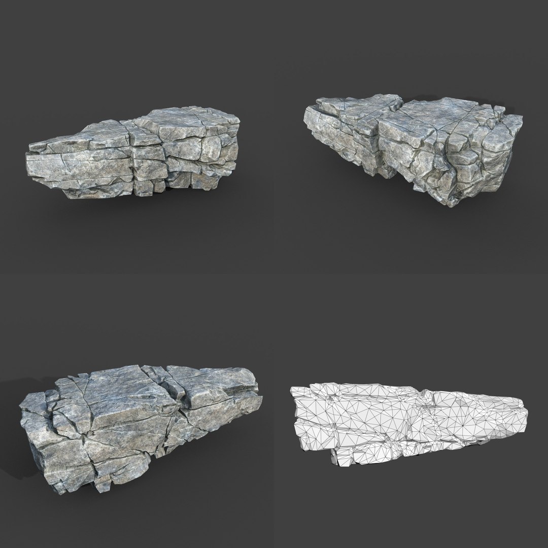 3D Model Low Poly PBR Gray Cracked Modular Rock - TurboSquid 2164253