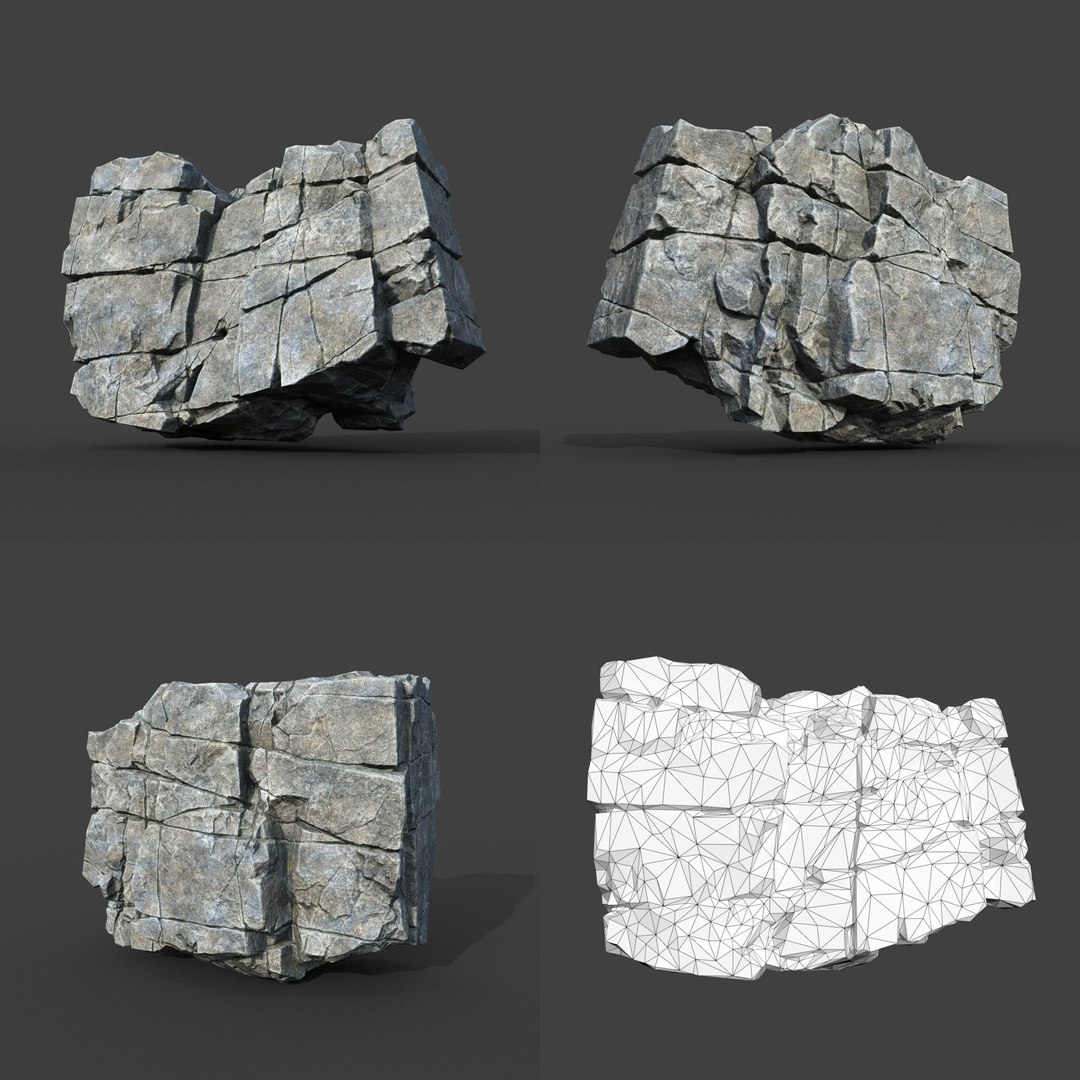 3D Model Low Poly PBR Gray Cracked Modular Rock - TurboSquid 2164253
