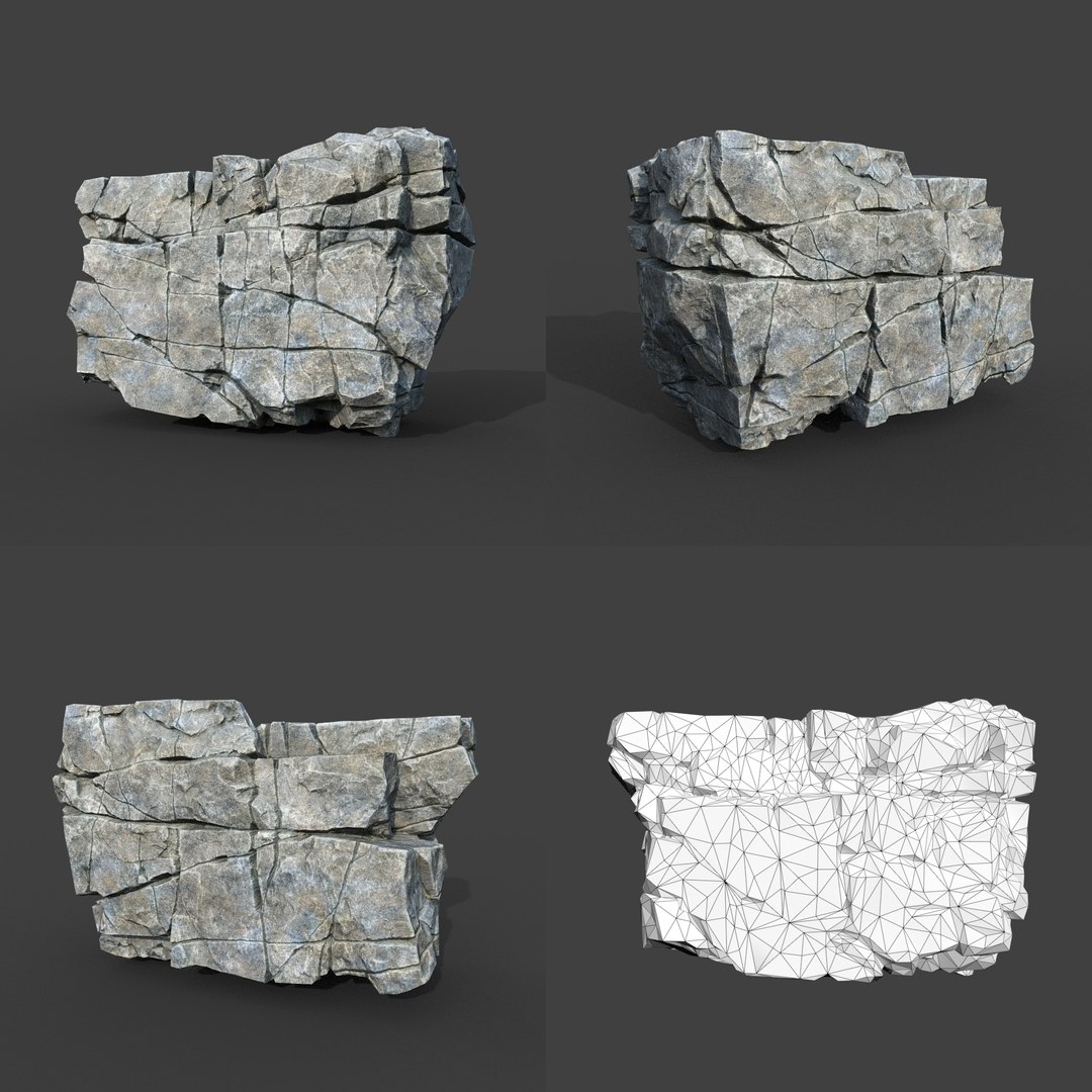 3D Model Low Poly PBR Gray Cracked Modular Rock - TurboSquid 2164253