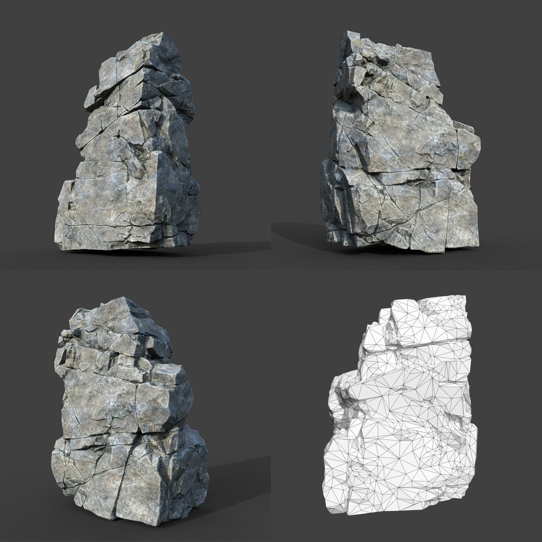 3D Model Low Poly PBR Gray Cracked Modular Rock - TurboSquid 2164253