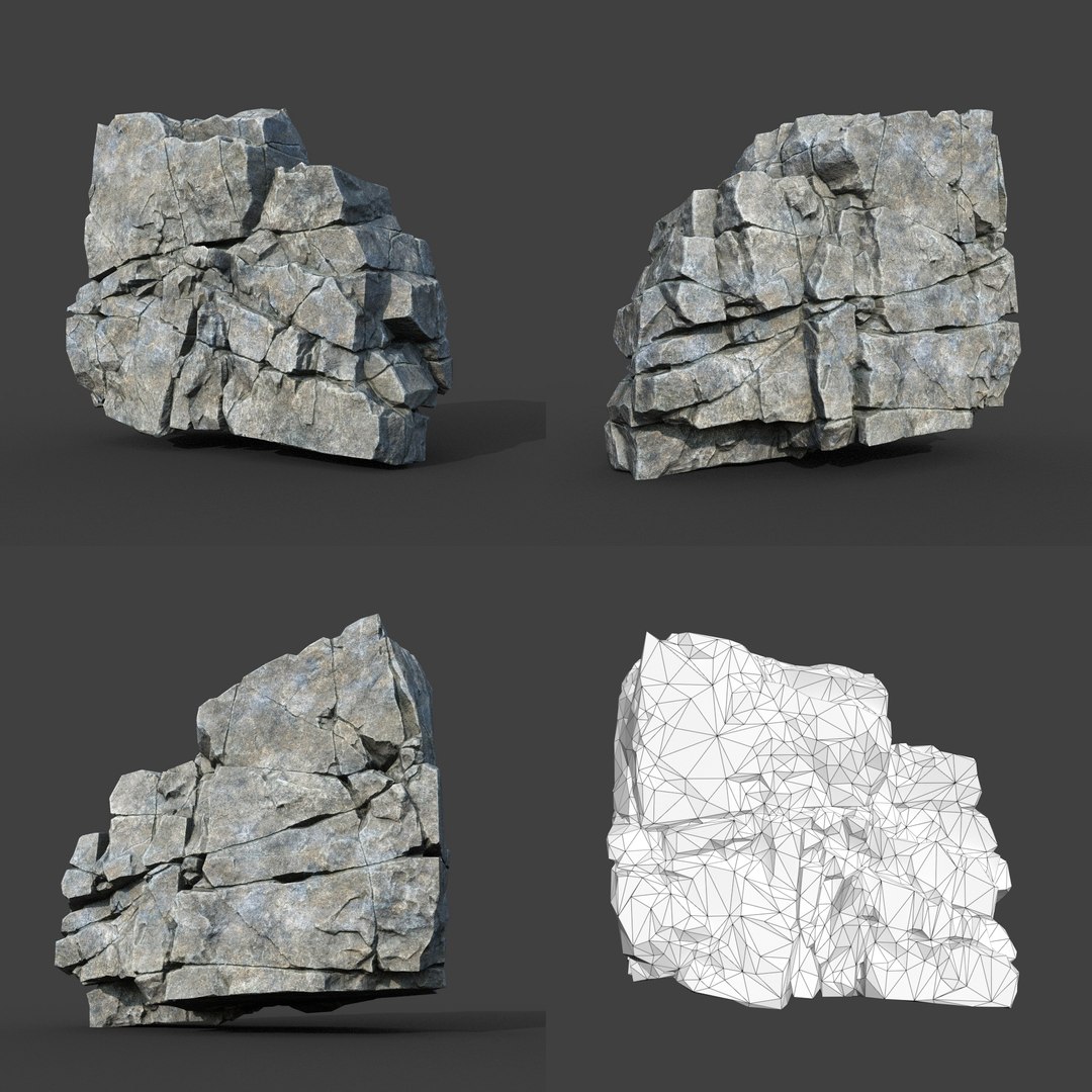 3D Model Low Poly PBR Gray Cracked Modular Rock - TurboSquid 2164253