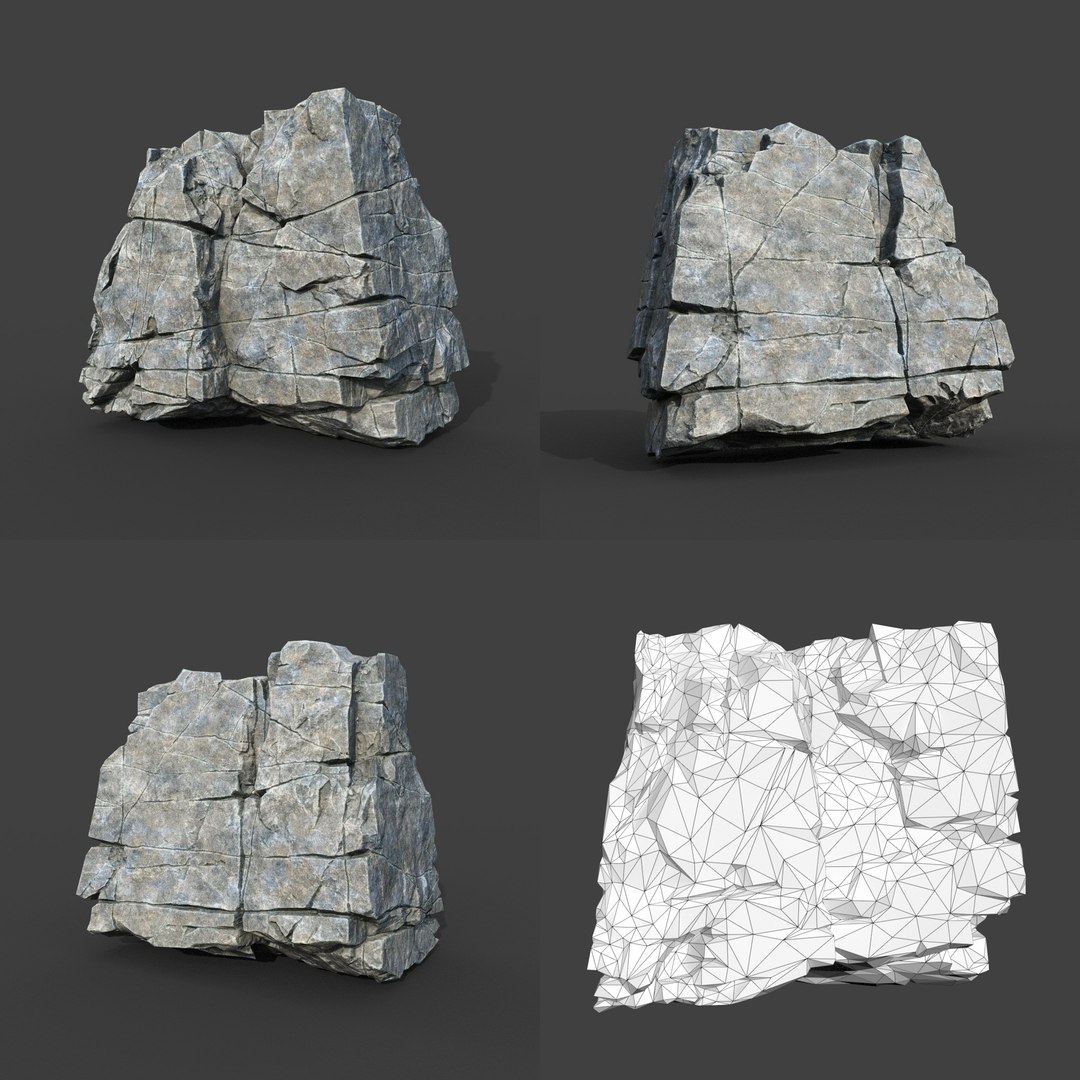 3D Model Low Poly PBR Gray Cracked Modular Rock - TurboSquid 2164253