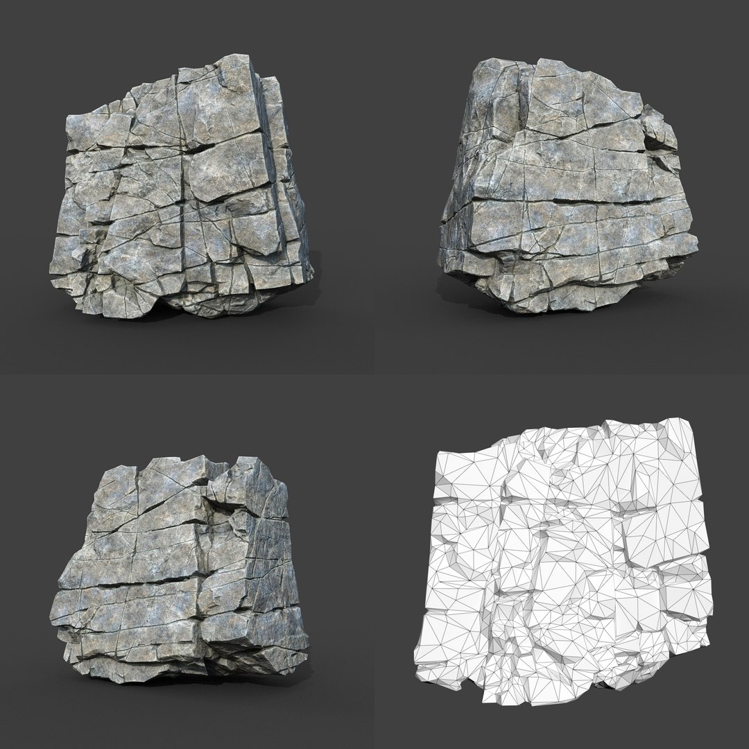 3D Model Low Poly PBR Gray Cracked Modular Rock - TurboSquid 2164253