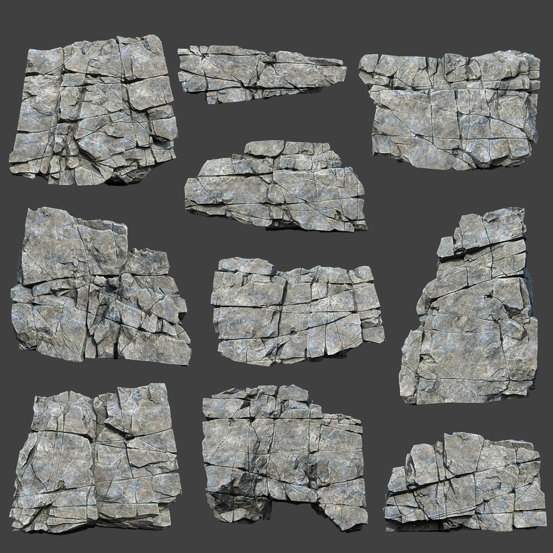 3D Model Low Poly PBR Gray Cracked Modular Rock - TurboSquid 2164253