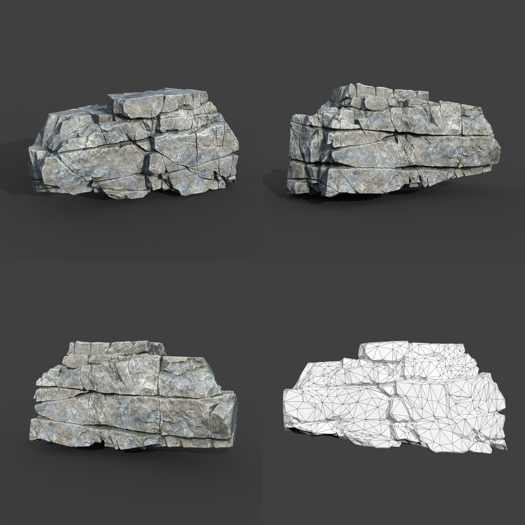 3D model Low poly PBR Gray Cracked Modular Rock - TurboSquid 2164253