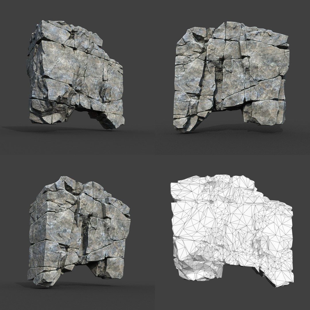 3D model Low poly PBR Gray Cracked Modular Rock - TurboSquid 2164253