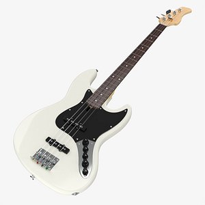 3D Electric 4-string bass guitar 02 white