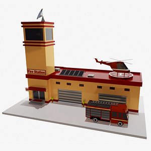 Low Poly Fire Station 3D model