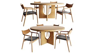 Breton round dining table and Pepe lounge Chair 3D model