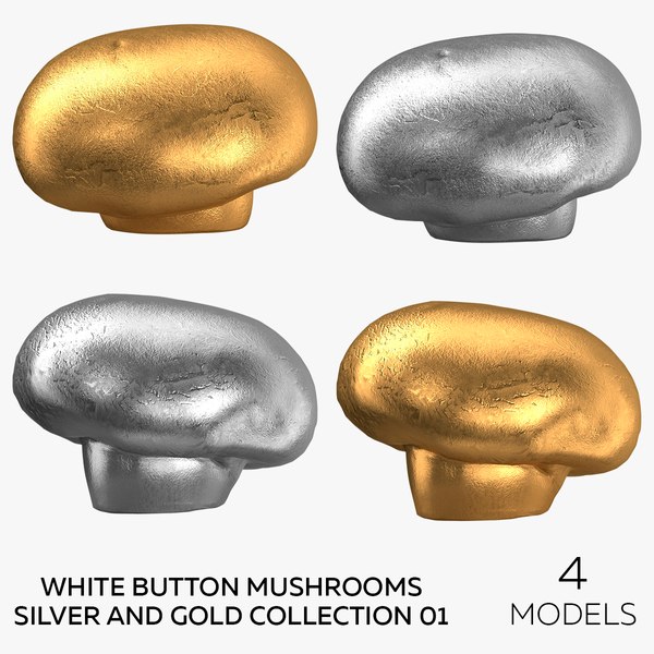 White Button Mushrooms Silver and Gold Collection 01 - 4 models 3D model