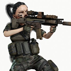 Rigged PBR Game Ready Female Soldier Hunter Militant Paramilitary (Several Color Options)