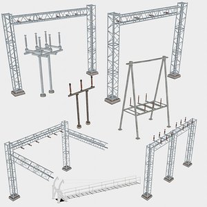 7 in 1 Substation Frames Pack with Gantry - Game Assets 3D model