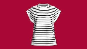Girls Cap Sleeve T-Shirt With Striped 3D model