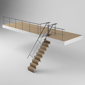 3D modern loft stairs railing model