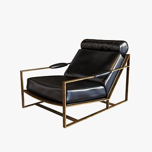 milo baughman rare bronze frame black leather lounge chair