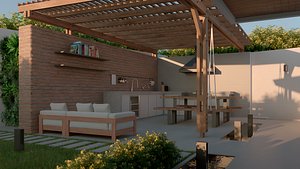 OUTDOOR PATIO DESIGN WITH PERGOLA 3D