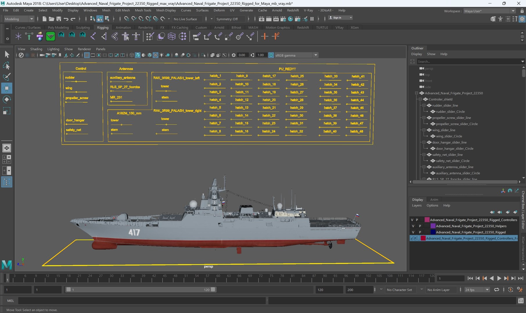 3D Advanced Naval Frigate Project 22350 Rigged For Maya - TurboSquid ...