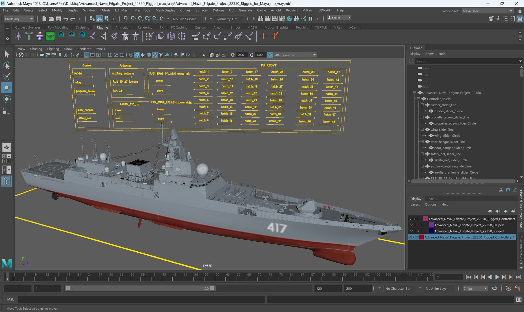 3D Advanced Naval Frigate Project 22350 Rigged For Maya - TurboSquid ...